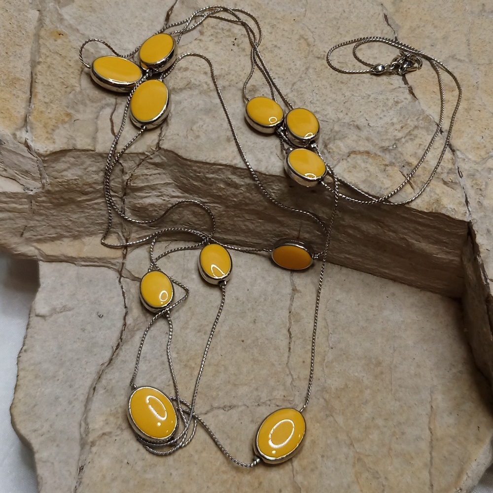 Yellow enamel Beads stainless steel long necklace